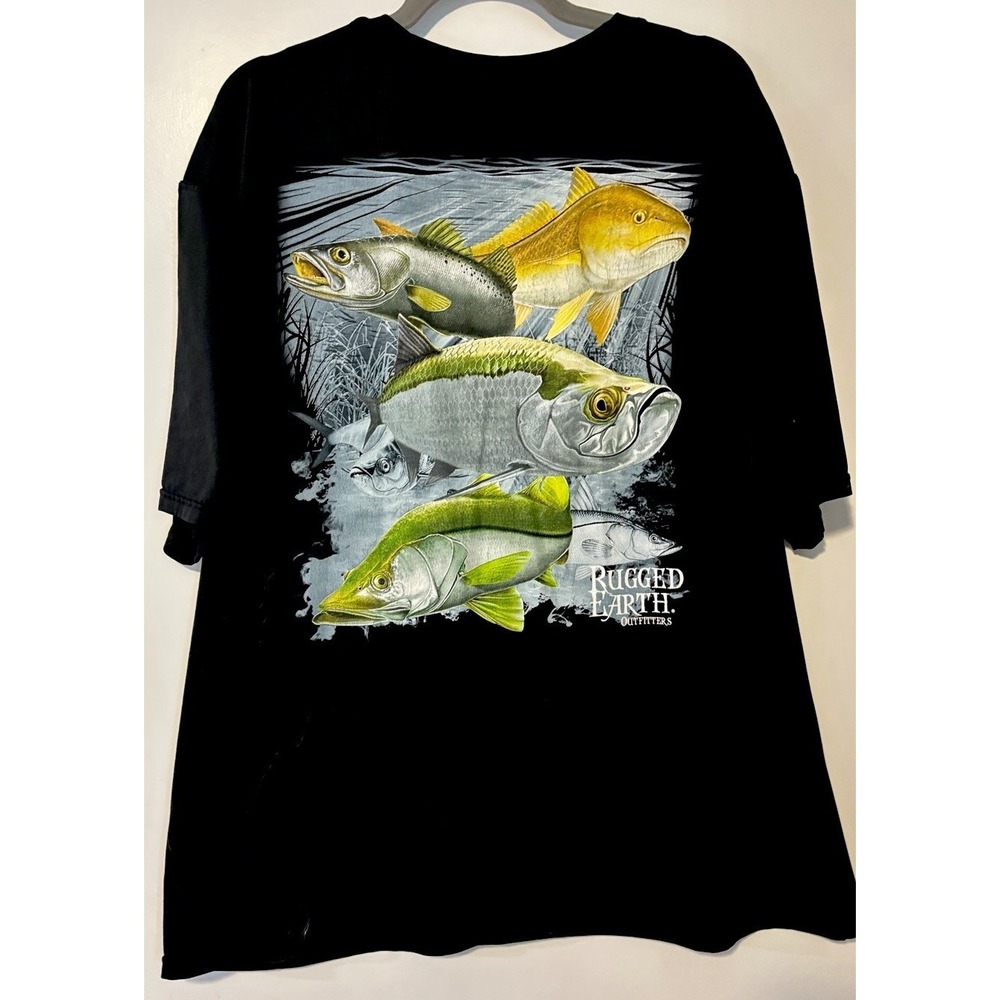 Rugged Earth Outfitter Fishing Tshirt XXL‎ 2-sided Graphic Print